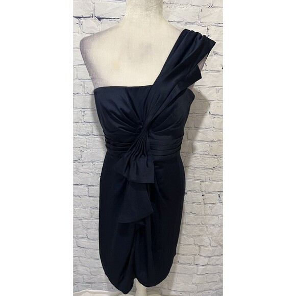BCBGMAXAZRIA INK DRAPE FRONT ONE SHOULDER SATIN DRESS SIZE 10 - Picture 1 of 9